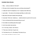 List of Available Game Quotes